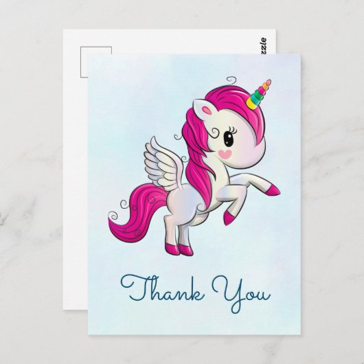 Cute Pink Unicorn met Wings Dank u Briefkaart (Voorkant / Achterkant)