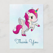 Cute Pink Unicorn met Wings Dank u Briefkaart (Voorkant)