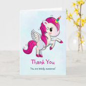 Cute Pink Unicorn met Wings Dank u Kaart (Gele Bloem)