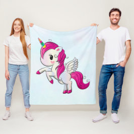 Cute Pink Unicorn met Wings Fleece Deken