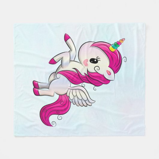 Cute Pink Unicorn met Wings Fleece Deken (Voorkant (Horizontaal))