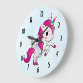 Cute Pink Unicorn met Wings Grote Klok (Hoek)