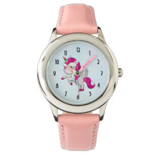 Cute Pink Unicorn met Wings Horloge