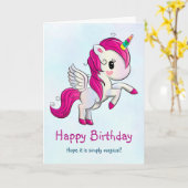 Cute Pink Unicorn met Wings Kaart (Gele Bloem)