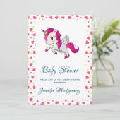 Cute Pink Unicorn met Wings Kaart (Staand voorkant)