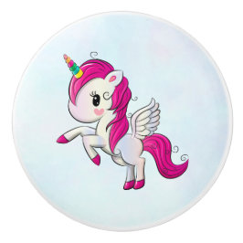Cute Pink Unicorn met Wings Keramische Knop
