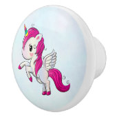 Cute Pink Unicorn met Wings Keramische Knop (Rechts)