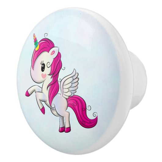 Cute Pink Unicorn met Wings Keramische Knop (Rechts)