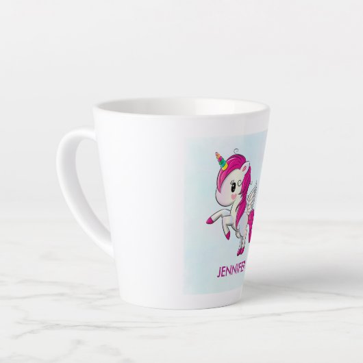 Cute Pink Unicorn met Wings Latte Mok (Linkerhoek)