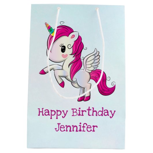 Cute Pink Unicorn met Wings Medium Cadeauzakje (Achterkant)