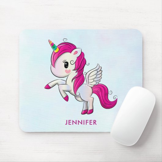 Cute Pink Unicorn met Wings Muismat (Met muis)