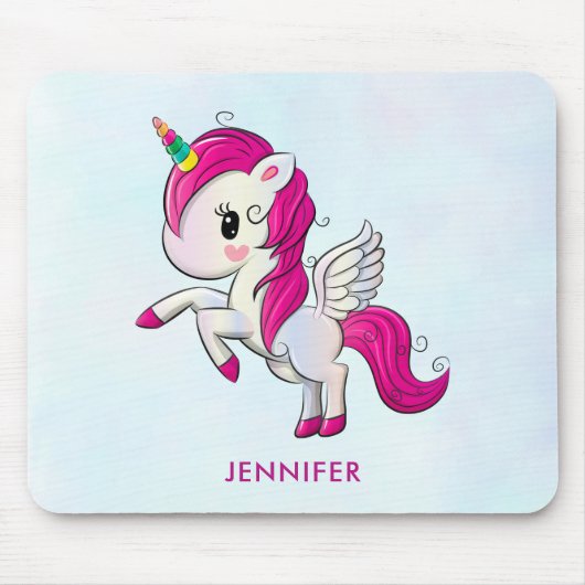 Cute Pink Unicorn met Wings Muismat (Voorkant)
