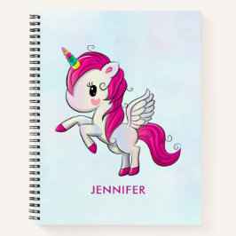 Cute Pink Unicorn met Wings Notitieboek