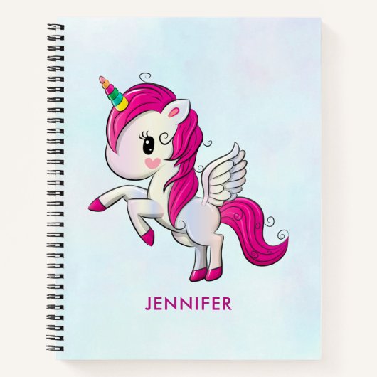 Cute Pink Unicorn met Wings Notitieboek (Voorkant)