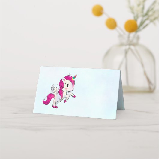 Cute Pink Unicorn met Wings Plaatskaartje (Voorkant)