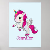 Cute Pink Unicorn met Wings Poster (Voorkant)