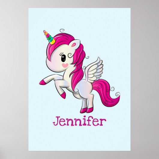 Cute Pink Unicorn met Wings Poster (Voorkant)