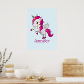 Cute Pink Unicorn met Wings Poster (Keuken)