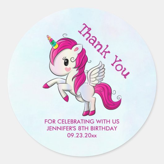 Cute Pink Unicorn met Wings Ronde Sticker (Voorkant)