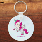 Cute Pink Unicorn met Wings Sleutelhanger (Voorkant)