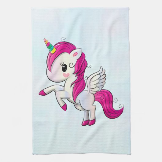 Cute Pink Unicorn met Wings Theedoek (Verticaal)