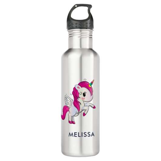 Cute Pink Unicorn met Wings Waterfles (Voorkant)