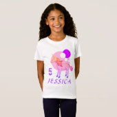 Cute Pink Unicorn Modern Age Name Birthday T-Shirt (Voorkant volledig)