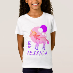 Cute Pink Unicorn Modern Age Name Birthday T-Shirt