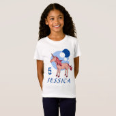Cute Pink Unicorn Moderne Leeftijd Naam Birthday T T-shirt (Voorkant volledig)