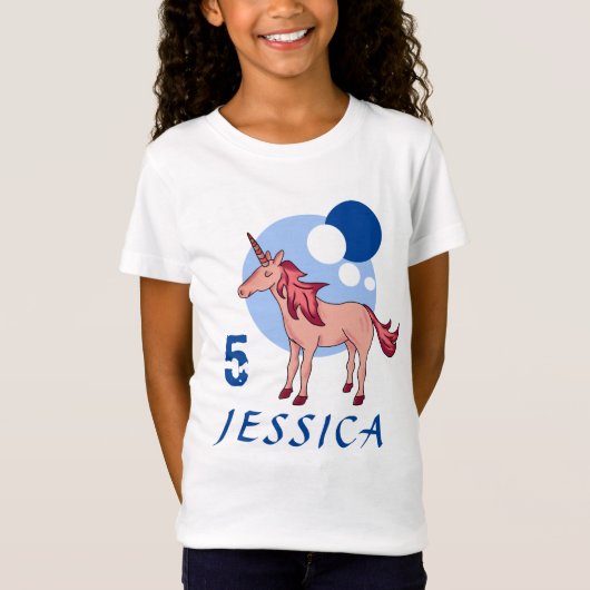 Cute Pink Unicorn Moderne Leeftijd Naam Birthday T T-shirt (Voorkant)