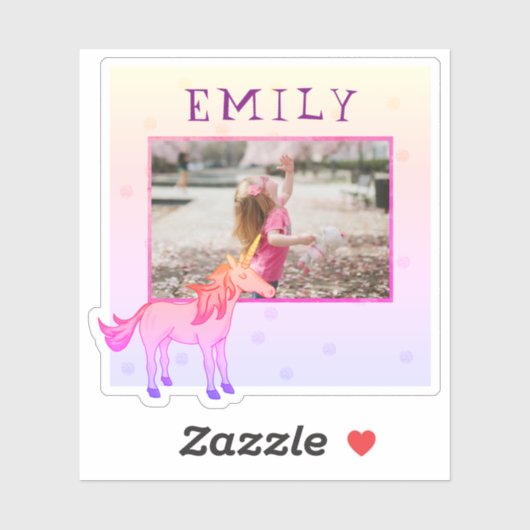 Cute Pink Unicorn Name Photo Kinder Sticker (Vel)