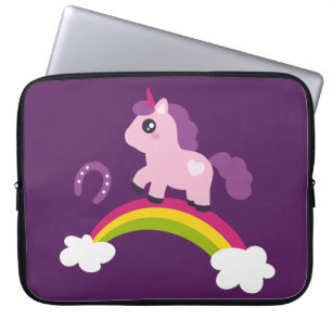 Cute Pink Unicorn op een regenboog Laptop Sleeve