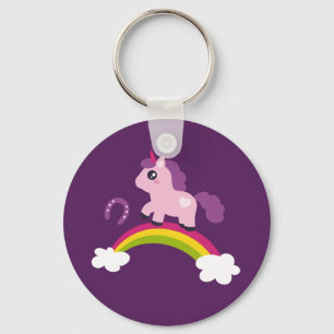 Cute Pink Unicorn op een regenboog Sleutelhanger