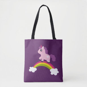 Cute Pink Unicorn op een regenboog Tote Bag
