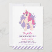 Cute Pink Unicorn Paars Girl Birthday Kaart (Voorkant)