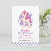 Cute Pink Unicorn Paars Girl Birthday Kaart (Staand voorkant)