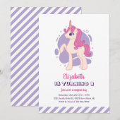 Cute Pink Unicorn Paars Girl Birthday Kaart (Voorkant / Achterkant)