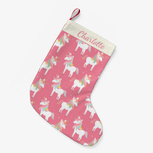 Cute Pink Unicorn Pattern Gepersonaliseerd Kleine Kerstsok