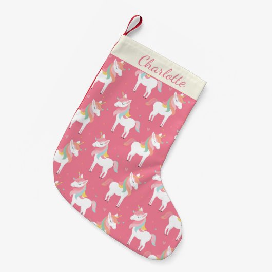 Cute Pink Unicorn Pattern Gepersonaliseerd Kleine Kerstsok (Voorkant (Hangend))