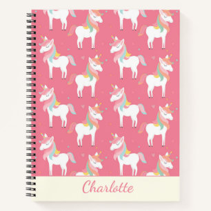 Cute Pink Unicorn Pattern Gepersonaliseerd Notitieboek
