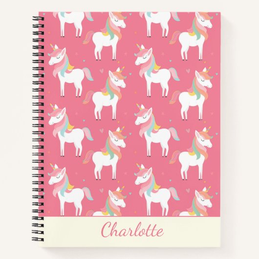 Cute Pink Unicorn Pattern Gepersonaliseerd Notitieboek (Voorkant)