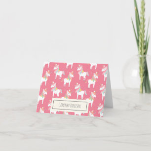 Cute Pink Unicorn Pattern, gepersonaliseerd Notitiekaartje