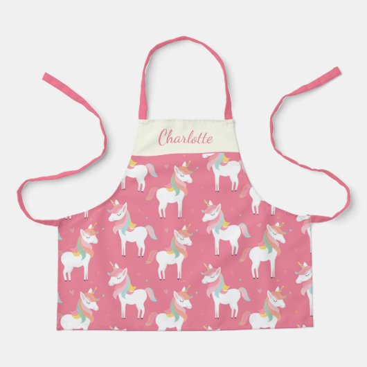 Cute Pink Unicorn Pattern Gepersonaliseerd Schort (Voorkant)