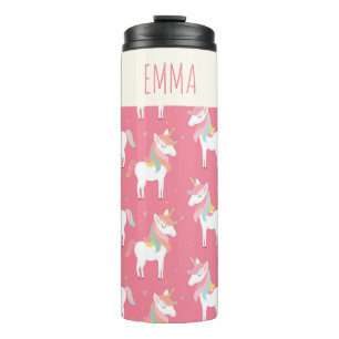 Cute Pink Unicorn Pattern Gepersonaliseerd Thermosbeker