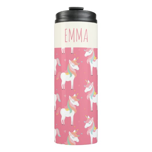 Cute Pink Unicorn Pattern Gepersonaliseerd Thermosbeker (Voorkant)