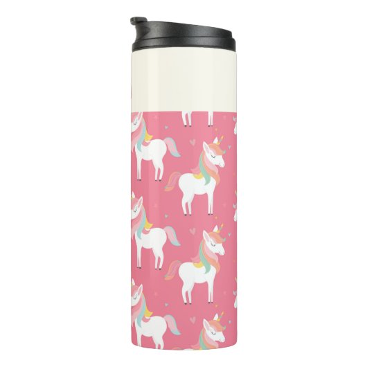 Cute Pink Unicorn Pattern Gepersonaliseerd Thermosbeker (Geroteerd rechts)