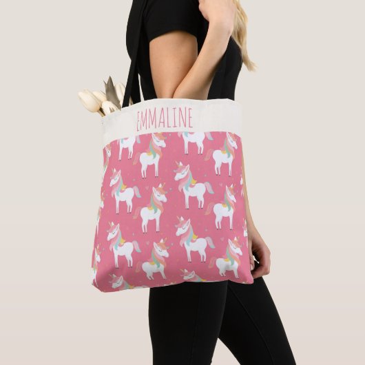 Cute Pink Unicorn Pattern Gepersonaliseerd Tote Bag (Dichtbij)