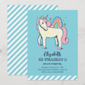 Cute Pink Unicorn Rainbow Blue Girl Birthday Kaart (Voorkant / Achterkant)
