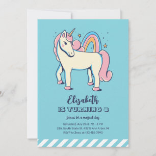 Cute Pink Unicorn Rainbow Blue Girl Birthday Kaart