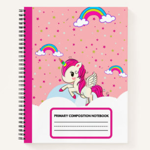 Cute Pink Unicorn Rainbow Composition Notitieboek